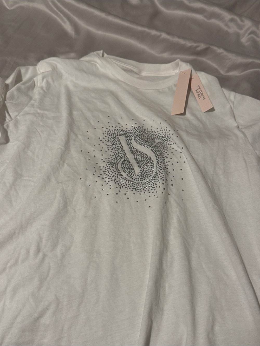 Victoria's Secret White Logo Rhinestone Tee